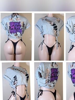 Bring Me The Horizon Gray Custom Created &  Distressed Crop Tee - Women's
